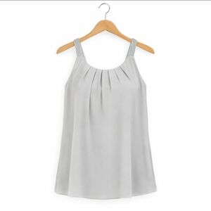 MANER Silver Chiffon Flowy Pleated Beaded Camisole Size XXL